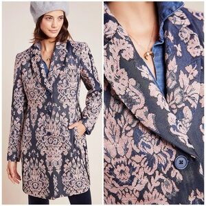 Anthropologie Luisa Blush Jacquard and Blue Denim Statement Jacket Coat Size XL